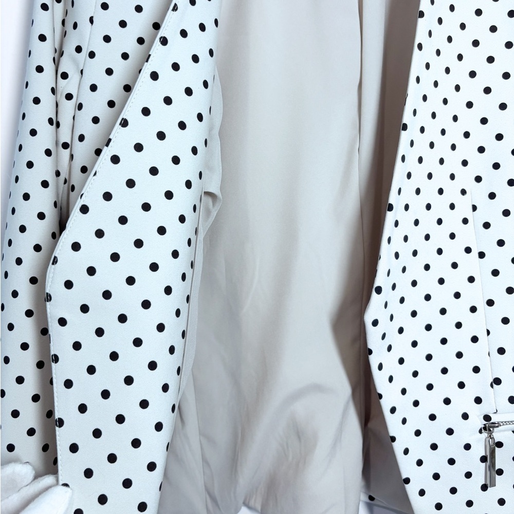 Carmen Marc Valvo White Black Polka Dot Open Front Collarless Blazer Jacket - Picture 6 of 8